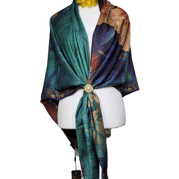 NWT 100% Mulberry Silk Scarf 55 Momme 53" X 53" High Quality Large Square S5083 - Picture 4 of 6